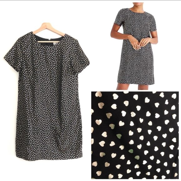 J.Crew Black and Gold Short Sleeve Shift Dress NWT - Picture 1 of 7